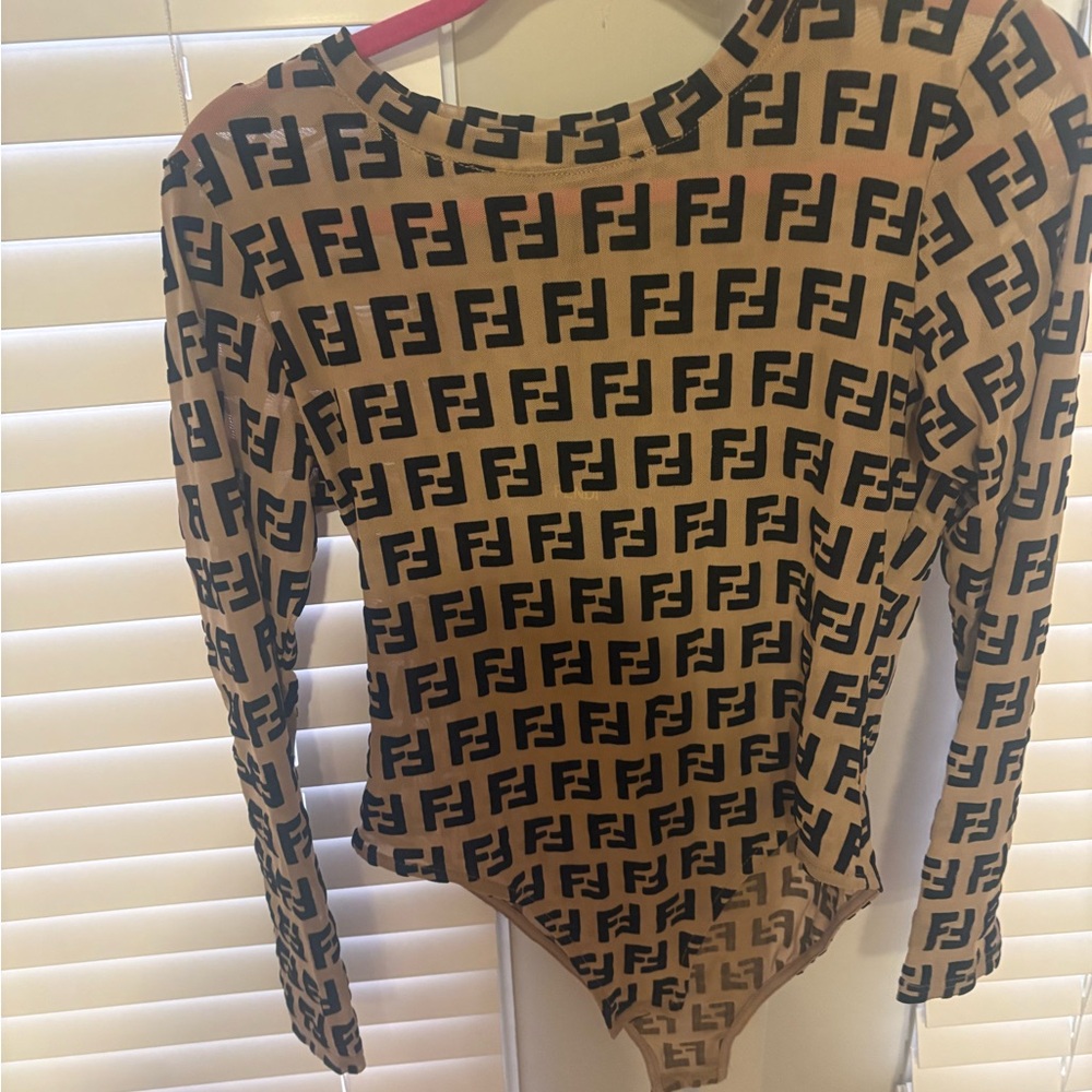 Fendi Tan and Black Logo Print Fabric